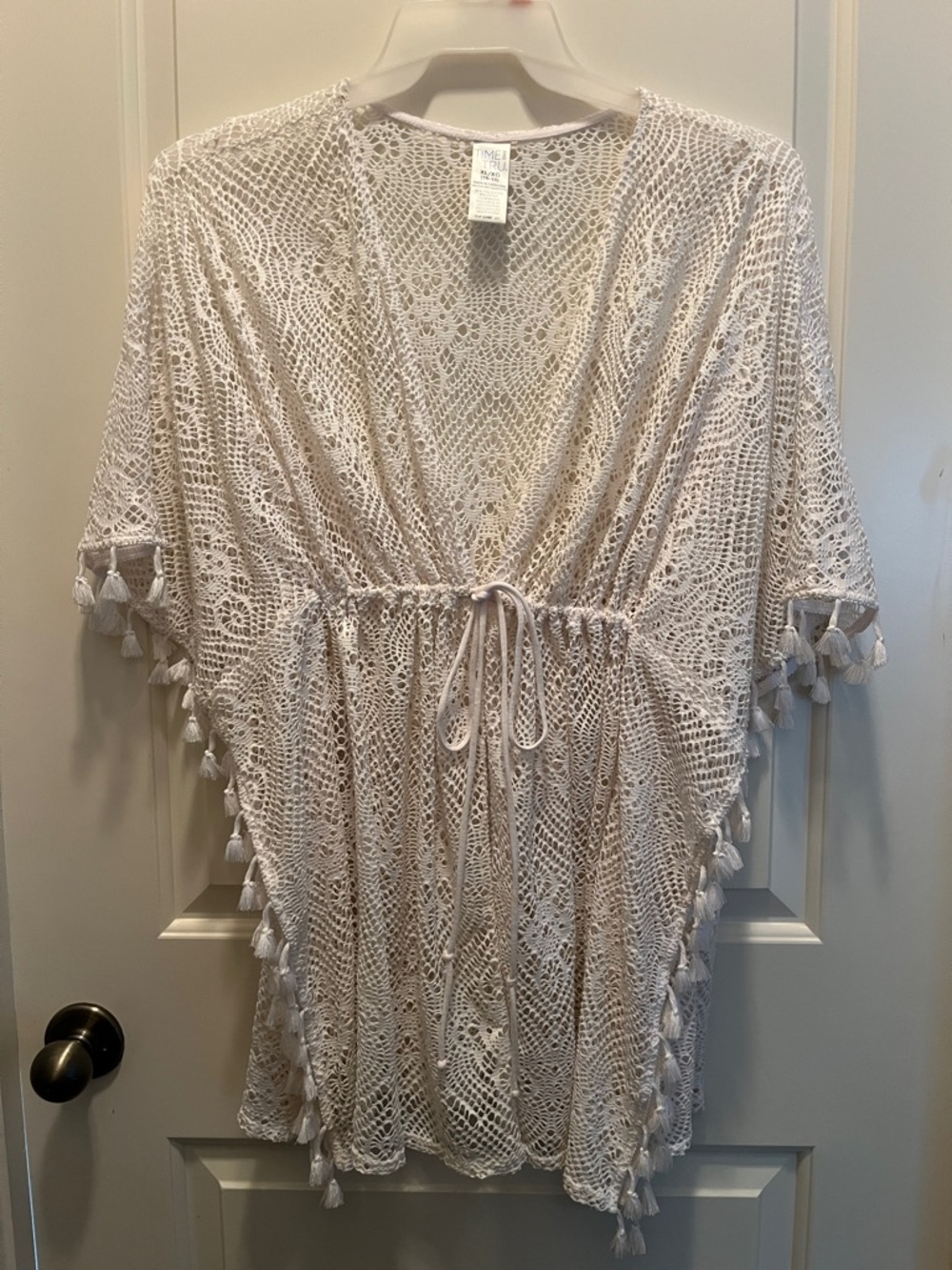 Time and Tru White Crochet Look Tassel Beach Kimono Coverup XL
